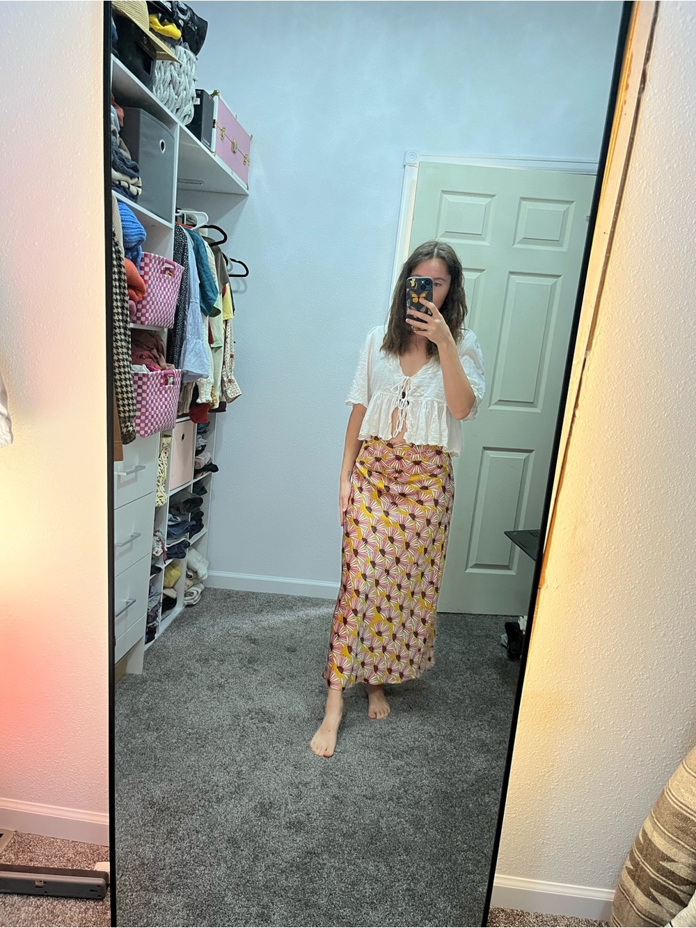 Free People Yellow Pink Geometric Maxi Skirt